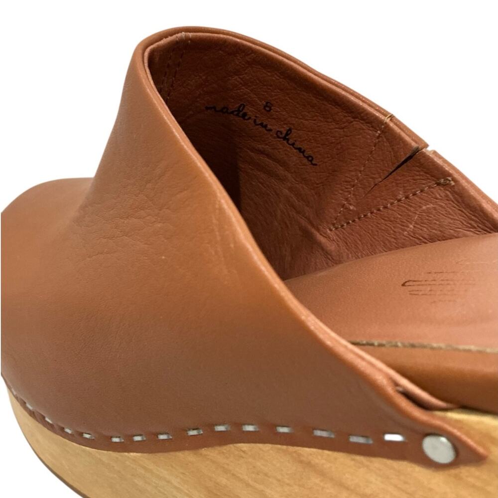 Charlotte Stone Marlo Chunky Wooden Platform Mule Clog Leather Luggage Brown 8 - Picture 11 of 13